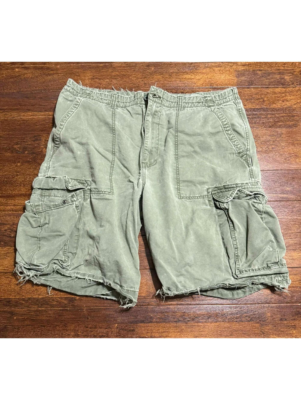 VTG Polo Jeans Co. Baggy Cargo Shorts Mens 40 Faded Green Distressed Skate y2k